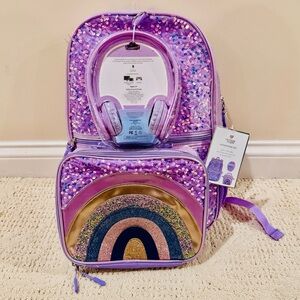 Rainbow Candy Purple Bagback Set with Lunchbox and Headphones New Sealed